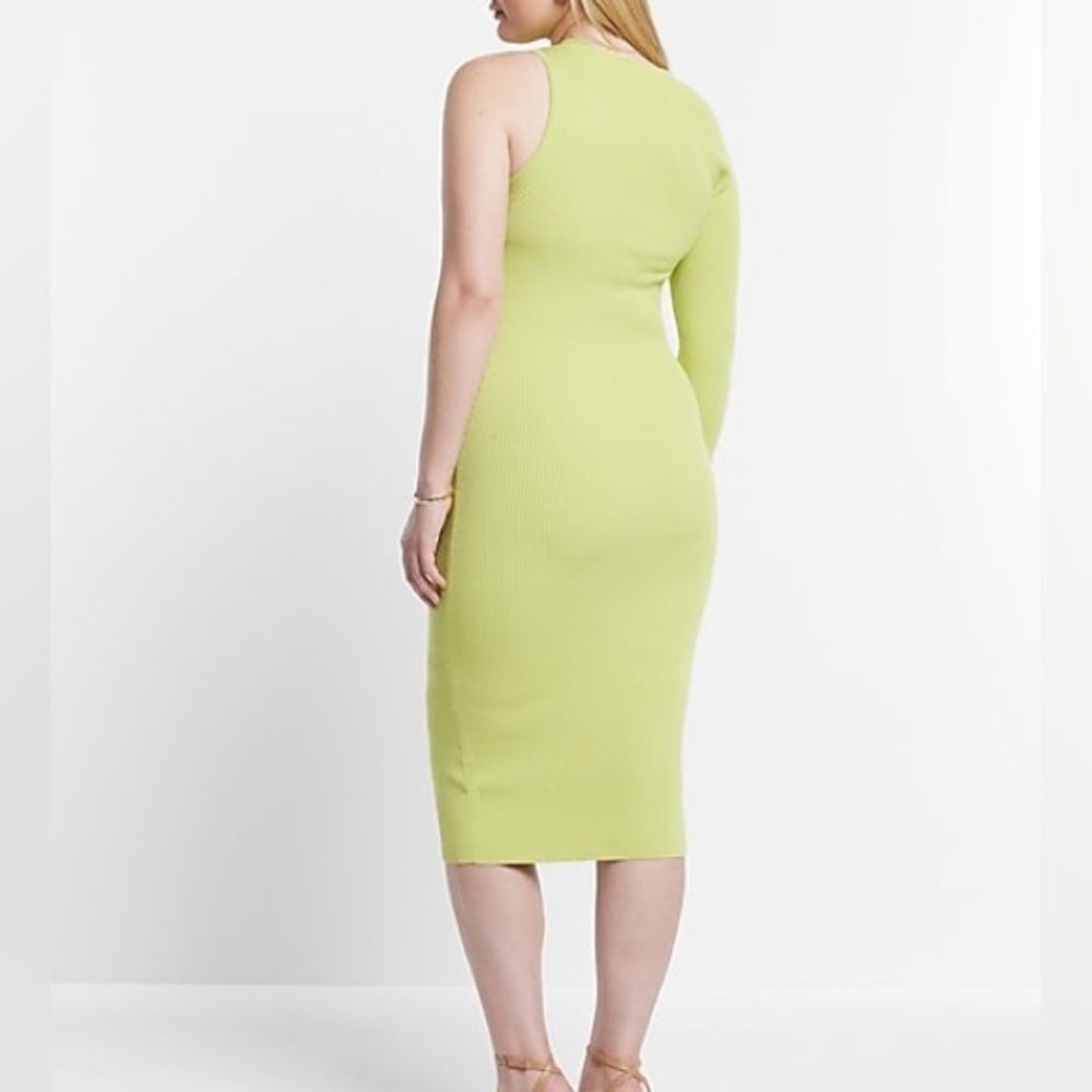 Express Body Contour Ribbed Asymmetrical One Shoulder Midi Sweater Dress XL GREY - Picture 7 of 12